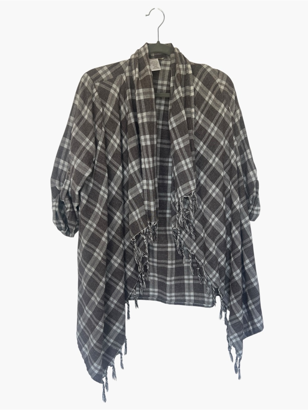 Entro Plaid Waterfall Fringe Cardigan Size M